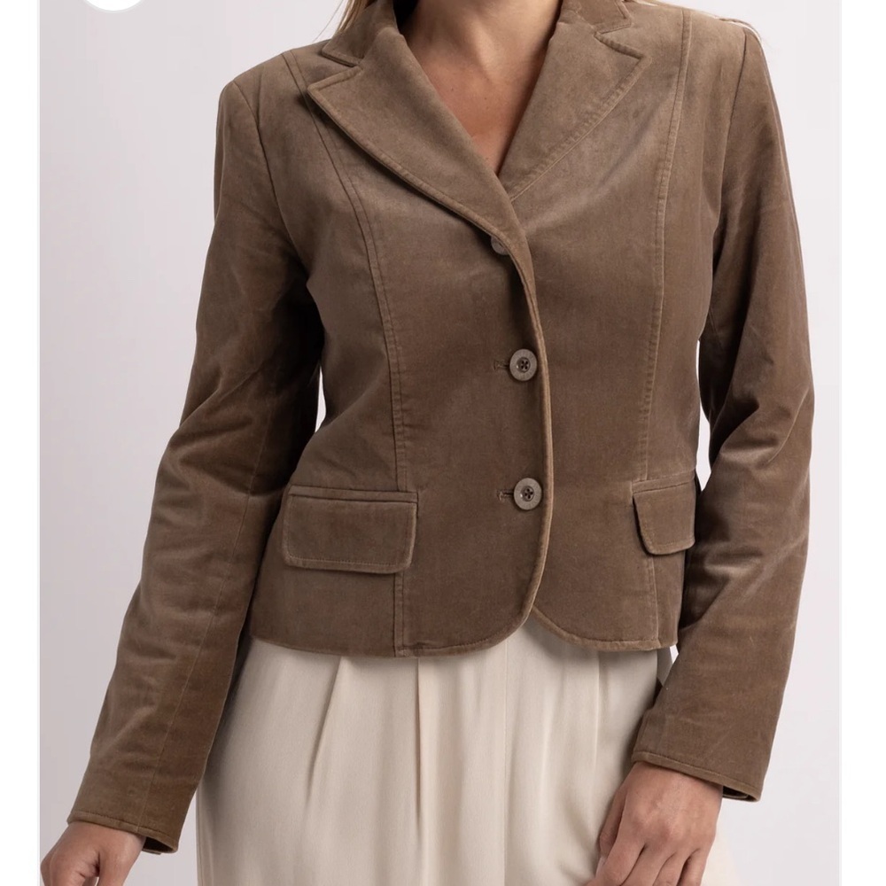 Gene Meyer Vintage Taupe Velvet Blazer Women’s 10 Luxury Business Casual Jacket